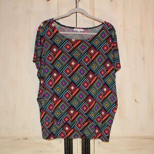 Annalee+Hope colorful boat neck short dolman style sleeves gathered waist‎ L